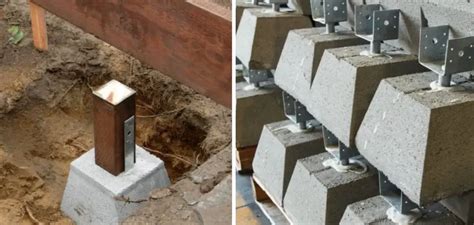 cement block with metal bracket|pier block with metal bracket.